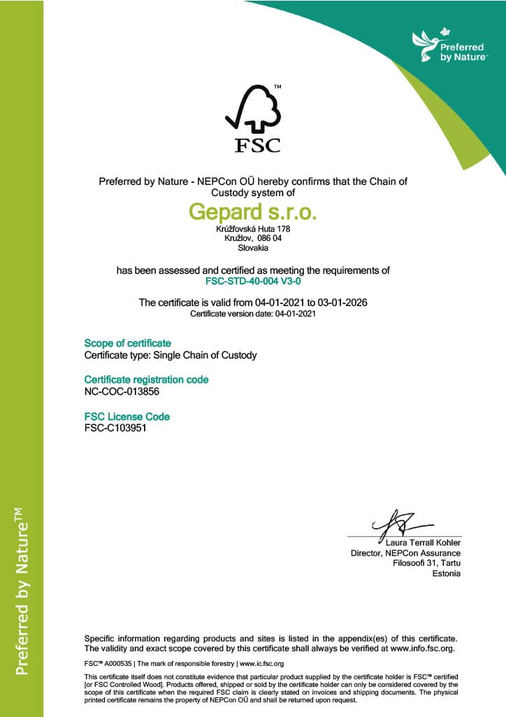 FSC Chain of Custody Certificate — Gepard s.r.o. (NC-COC-013856)